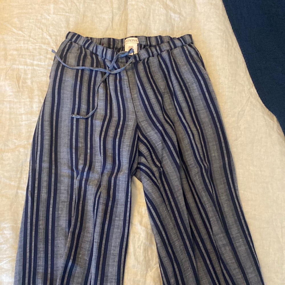 Navy Striped Linen Pants